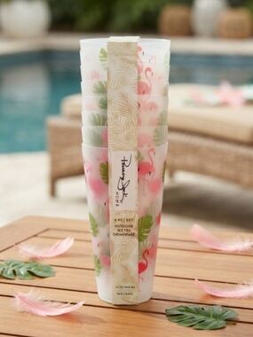 8pc Panama Jack Pink Flamingo 32 oz Tumblers Outdoor Ice Tea Drinkware New